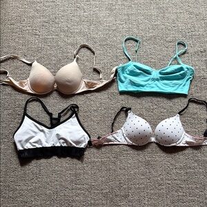 Victoria's Secret PINK Bra Collection Set of 4 - Cream, Blue, Black, White